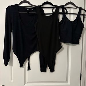 SET Long-sleeve Black Bodysuit S, Tank Black Bodysuit S, and Small Black Cropped